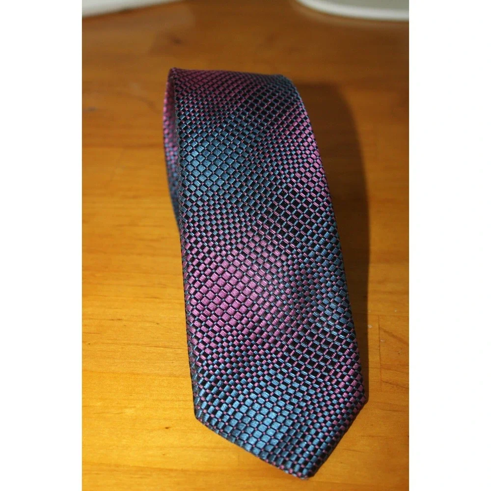 ANDRINI Men's Silk Tie Black Pink Blue Swiss Fabric Union Made USA